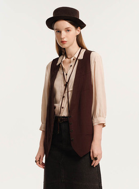 D-HARRY/迪哈利2024秋新款复古简约百搭咖色拼接马甲DH243Q97500D