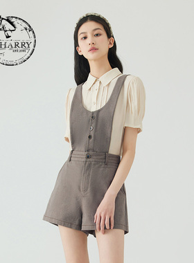 D-HARRY/迪哈利2023夏新款可爱可脱卸式浅咖色背带裤DH232L96109D