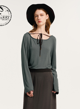 D-HARRY/迪哈利秋新款时尚百搭透气绿色长袖T恤DH243B97515D