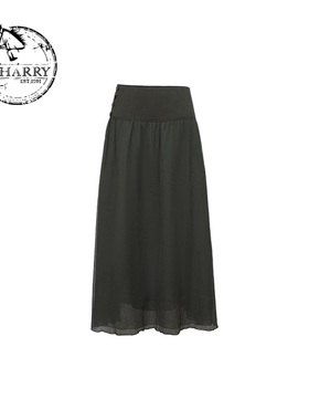 D-HARRY/迪哈利2024春新款时尚通勤墨绿色高腰半身裙DH241M96888D