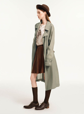 D-HARRY/迪哈利秋新款百搭柔软轻薄长款绿色风衣DH243K97513D