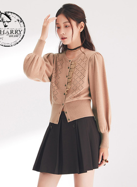 D-HARRY/迪哈利2024春季新款复古百搭粉紫色开衫毛织DH241C96906D