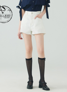 D-HARRY/迪哈利2023夏新款A字百搭白色洗水牛仔短裤DH232H96211D