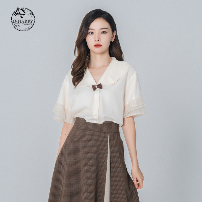 D-HARRY/迪哈利早秋新款V领木耳边袖衬衫上衣DH223D95270D