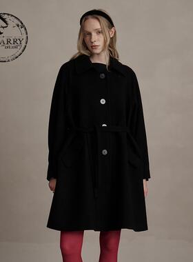 D-HARRY/迪哈利2024冬新款复古保暖羊毛A字黑色大衣DH244F97883D