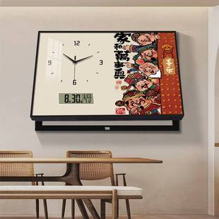 饰画电表箱挂墙时钟 新中式 柿柿如意万年历电子钟表挂钟客厅餐厅装