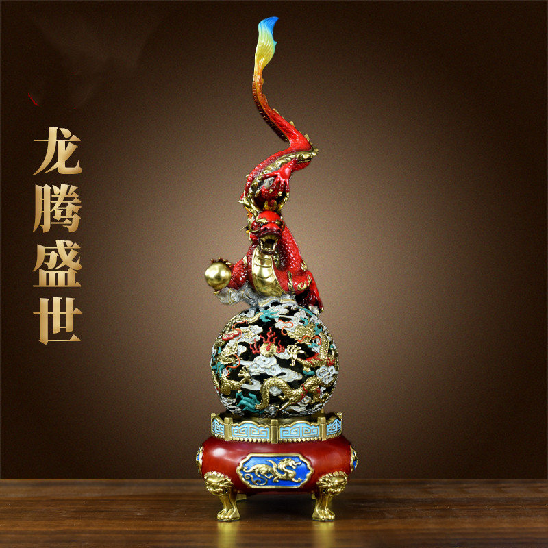 纯铜龙腾盛世黄铜青龙摆件生肖龙