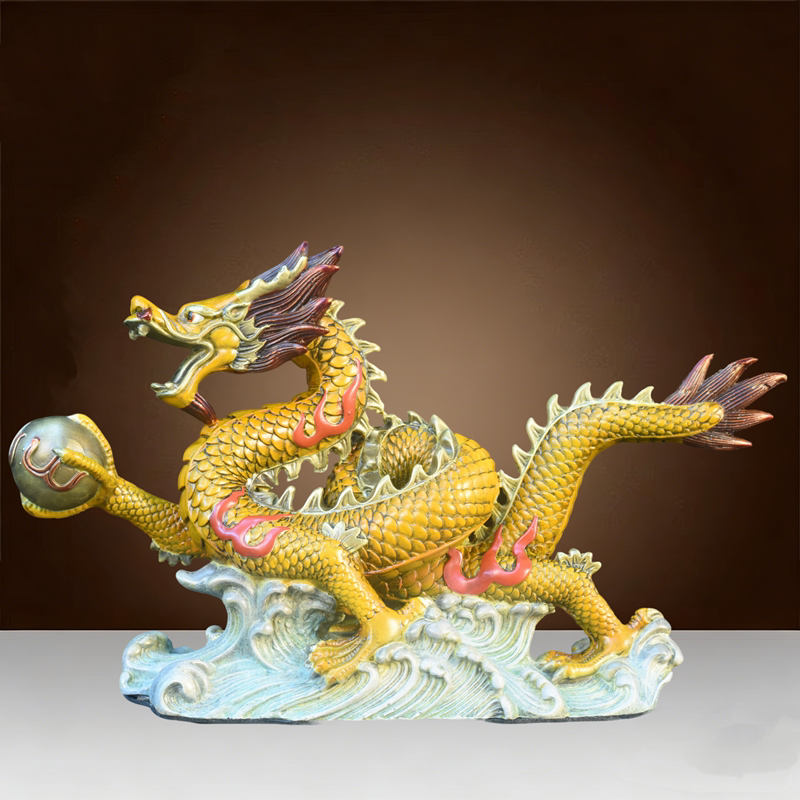 纯黄铜龙摆件汉龙青龙工艺品办公室桌面龙腾四海摆件五爪金龙大号