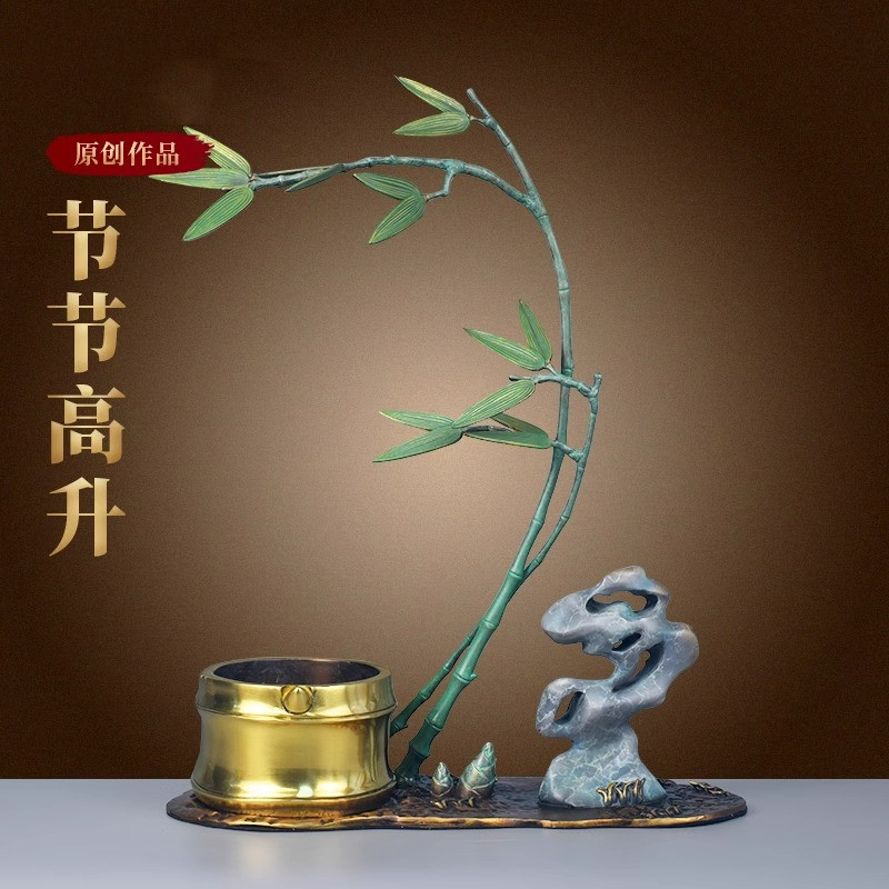 纯铜节节步步高升竹子摆件办公室送领导高档装饰升职乔迁开业礼物