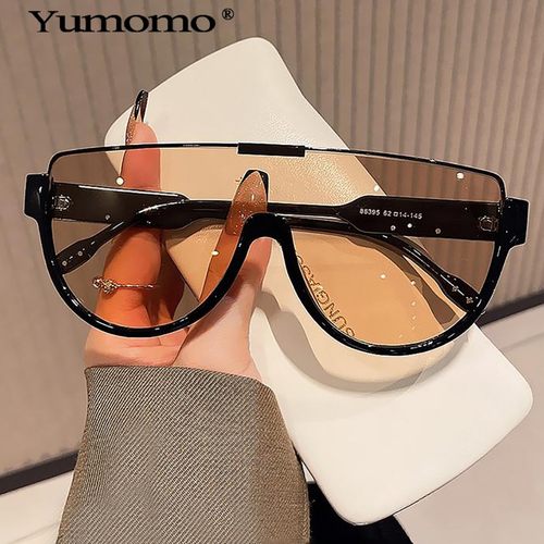 Yumomo2025时尚大框连体镜片太阳镜女大脸显瘦茶色街拍面罩墨镜