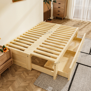 实木无床头抽拉床小户型伸缩折叠床单双人床多功能抽屉床榻榻米床