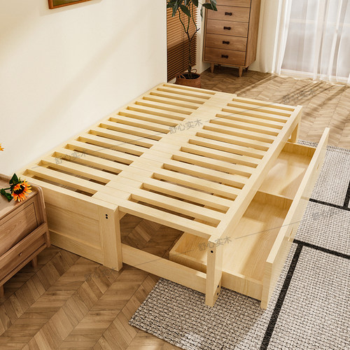 实木无床头抽拉床小户型伸缩折叠床单双人床多功能抽屉床榻榻米床