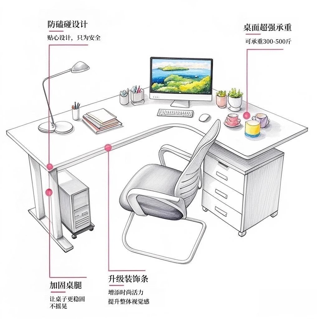 转角书桌简约现代台式电脑桌l型办公桌卧室家用学生学习拐角桌子