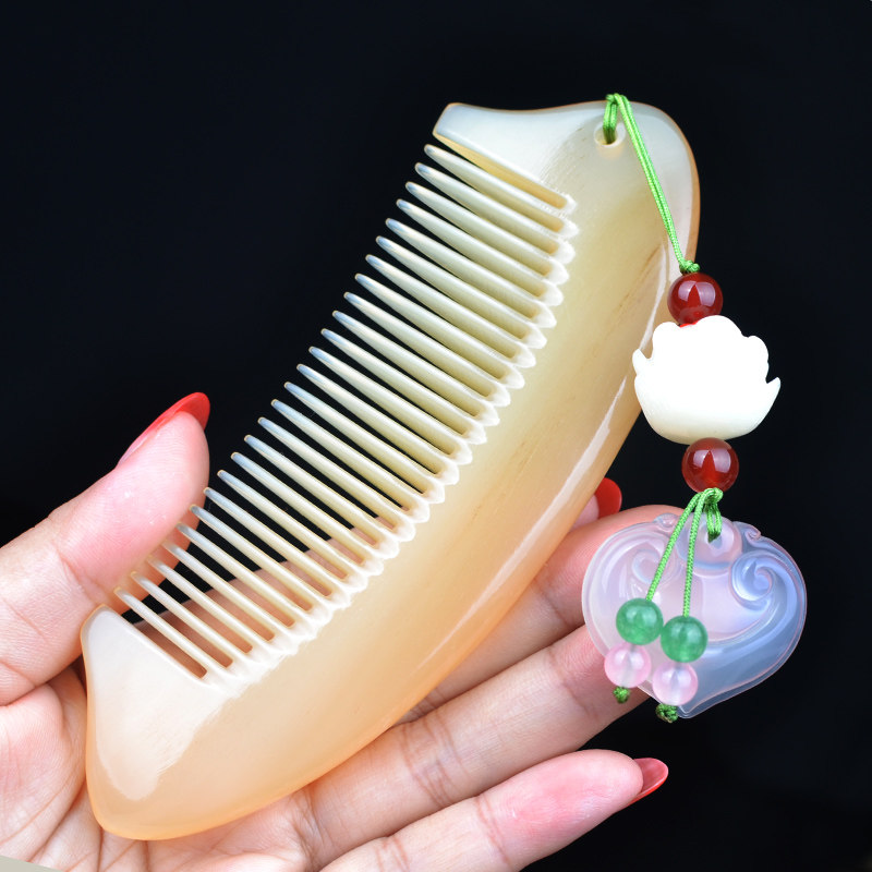 天然牛角梳子正品男女家用直长发送朋友便携按摩黄白水牛角梳刻字