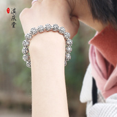 学生 银手镯女 男女士情侣款 六字真言银手镯男 复古手串 纯银99