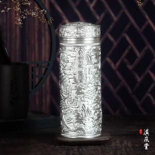 銀水杯999純銀杯 旗艦店 內(nèi)外全銀保溫杯雪花銀足銀威震天下正品