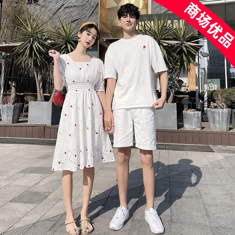 很仙的情侣装夏季韩版ins男T恤短裤两件套甜美显瘦连衣裙一裙一衣