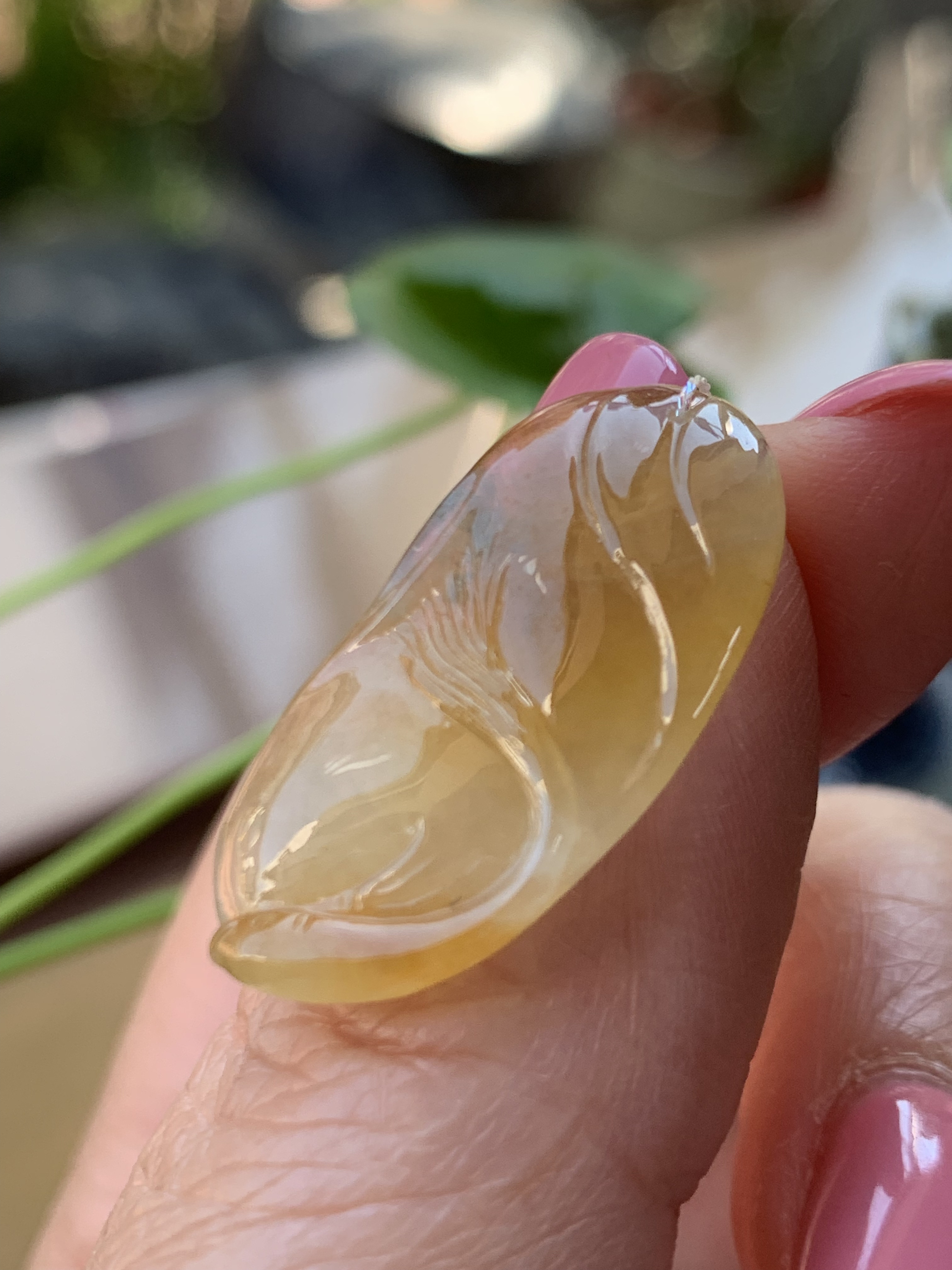 冰种缅甸a翡翠冰黄翡锦鲤吊坠