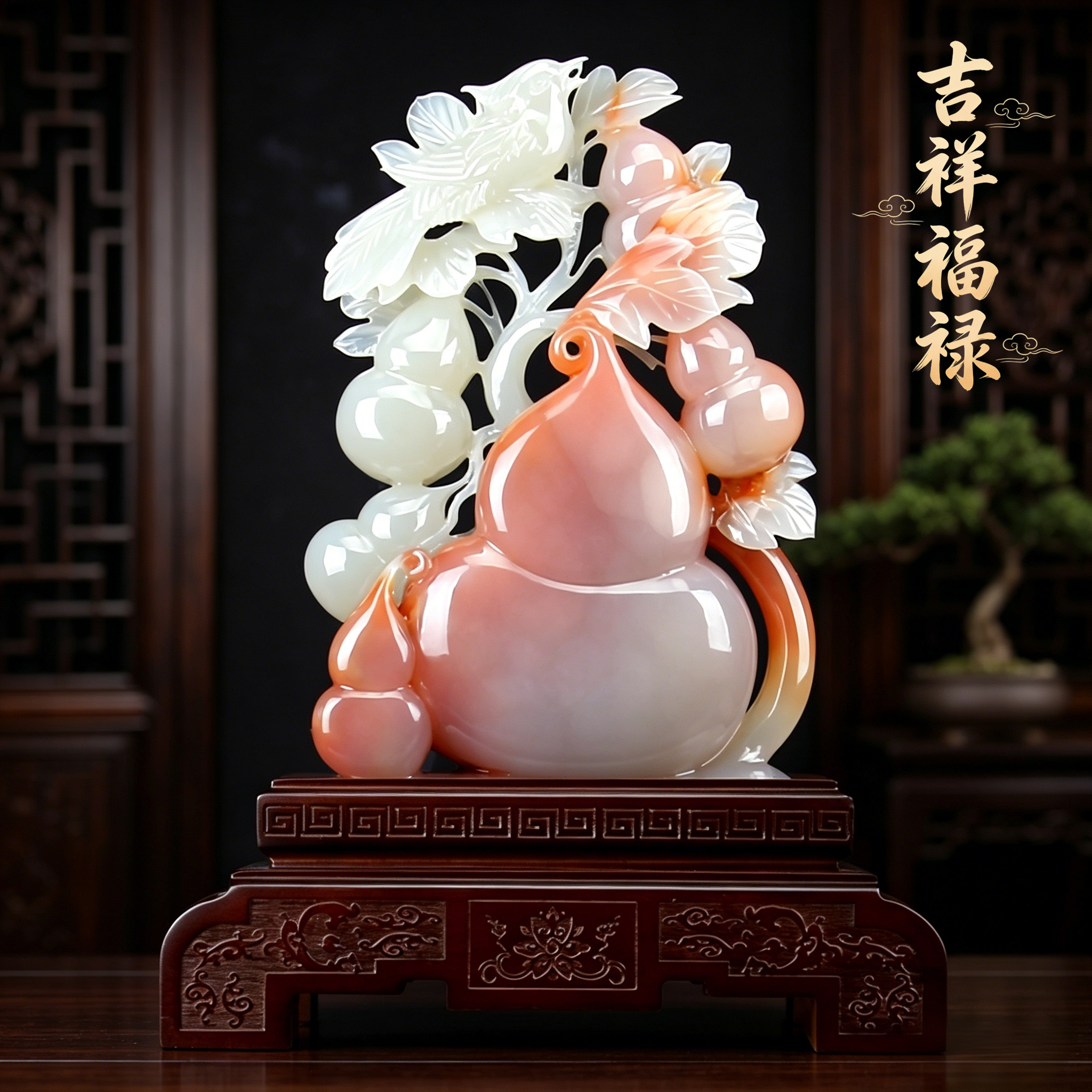 天然玉葫芦摆件阿富汗玉石雕刻艺术品客厅玄关电视柜酒柜装饰品