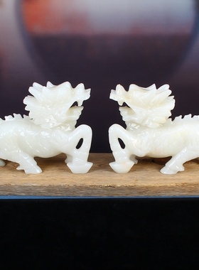 天然玉石麒麟雕刻中式风装饰品