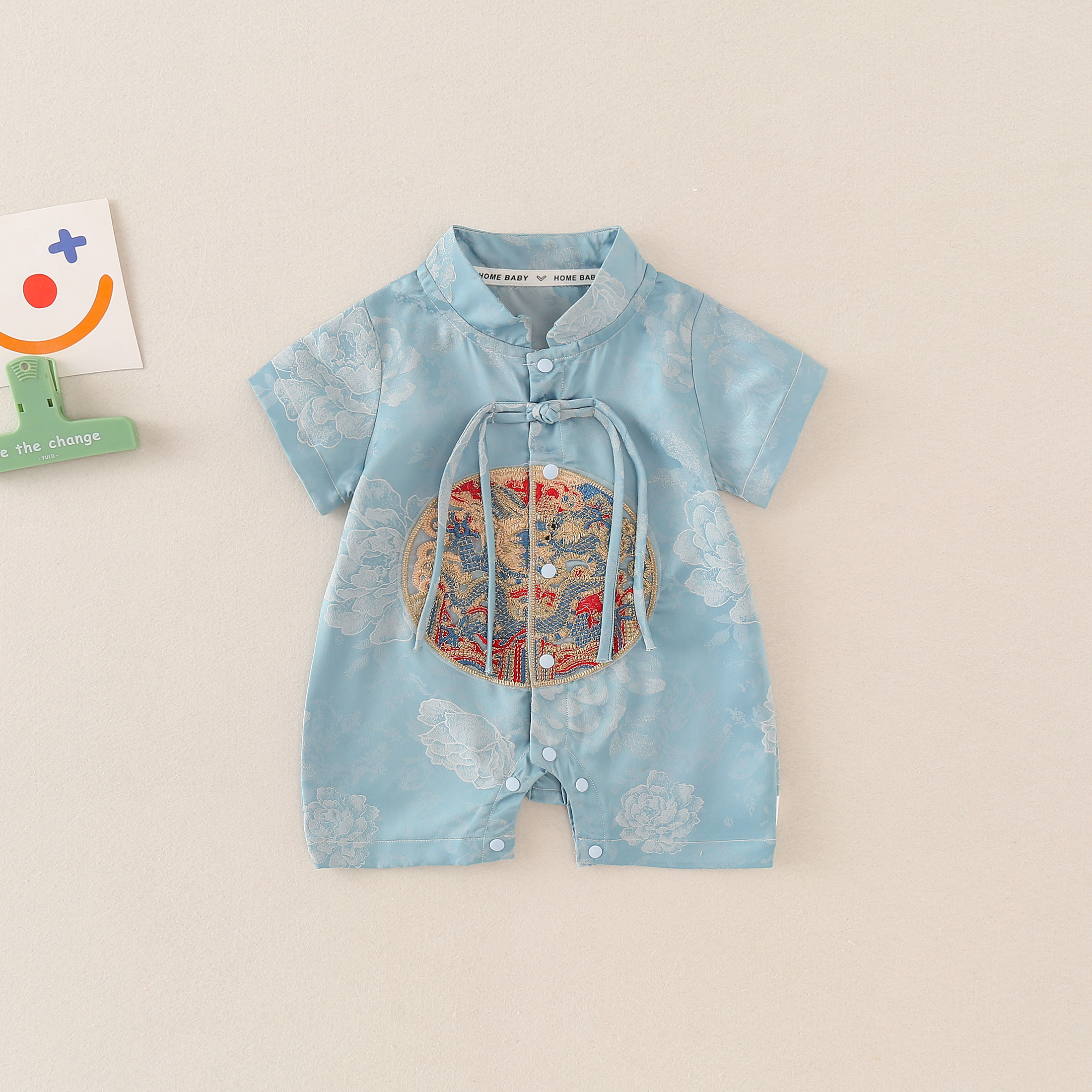 婴儿连体衣夏季薄款哈衣宝宝中式国风短袖夏装爬服