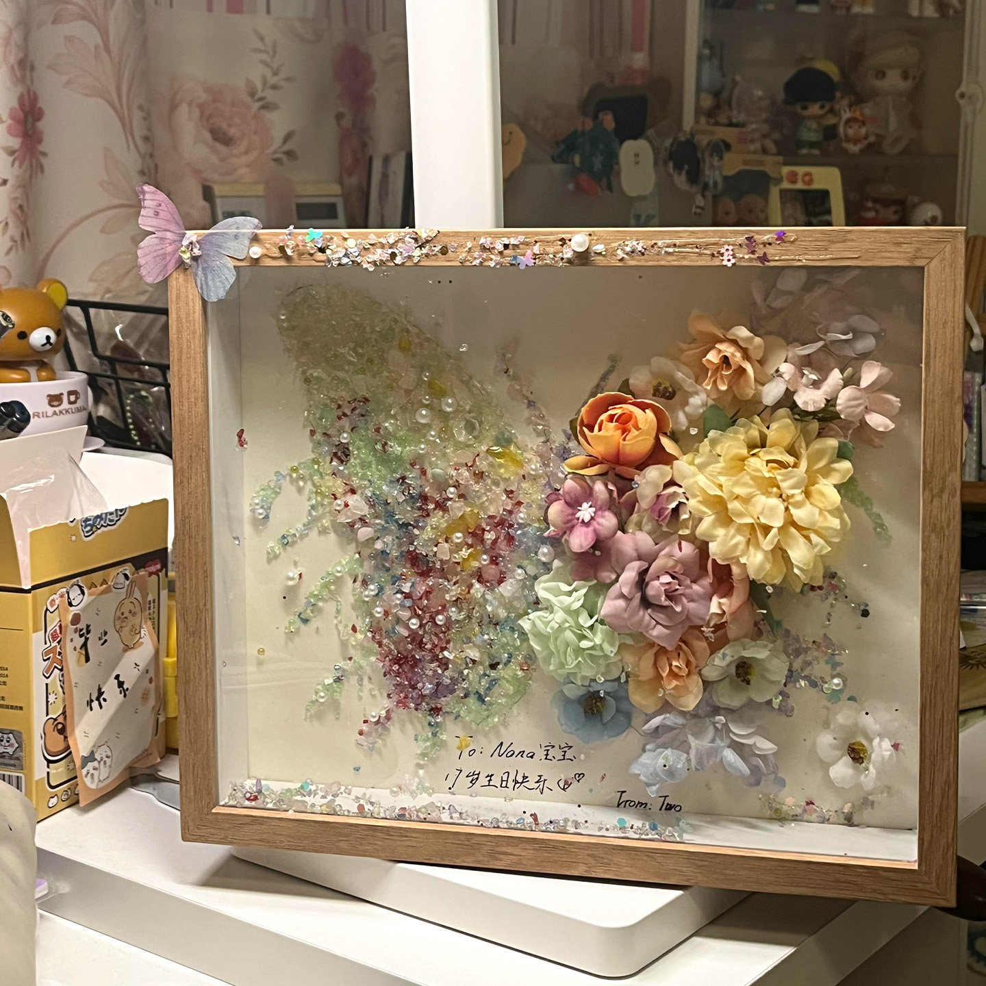 碎钻蝴蝶相框摆件手工diy材料包永生花情人节送男女朋友生日礼物