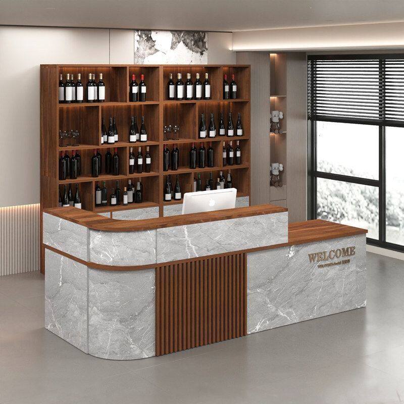 中式转角吧台酒柜收银台公司前台接待台柜台商用店铺服装店办公桌