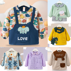 儿童罩衣秋冬季外穿男宝宝围裙2023新款婴儿吃饭围兜羽绒服反穿衣