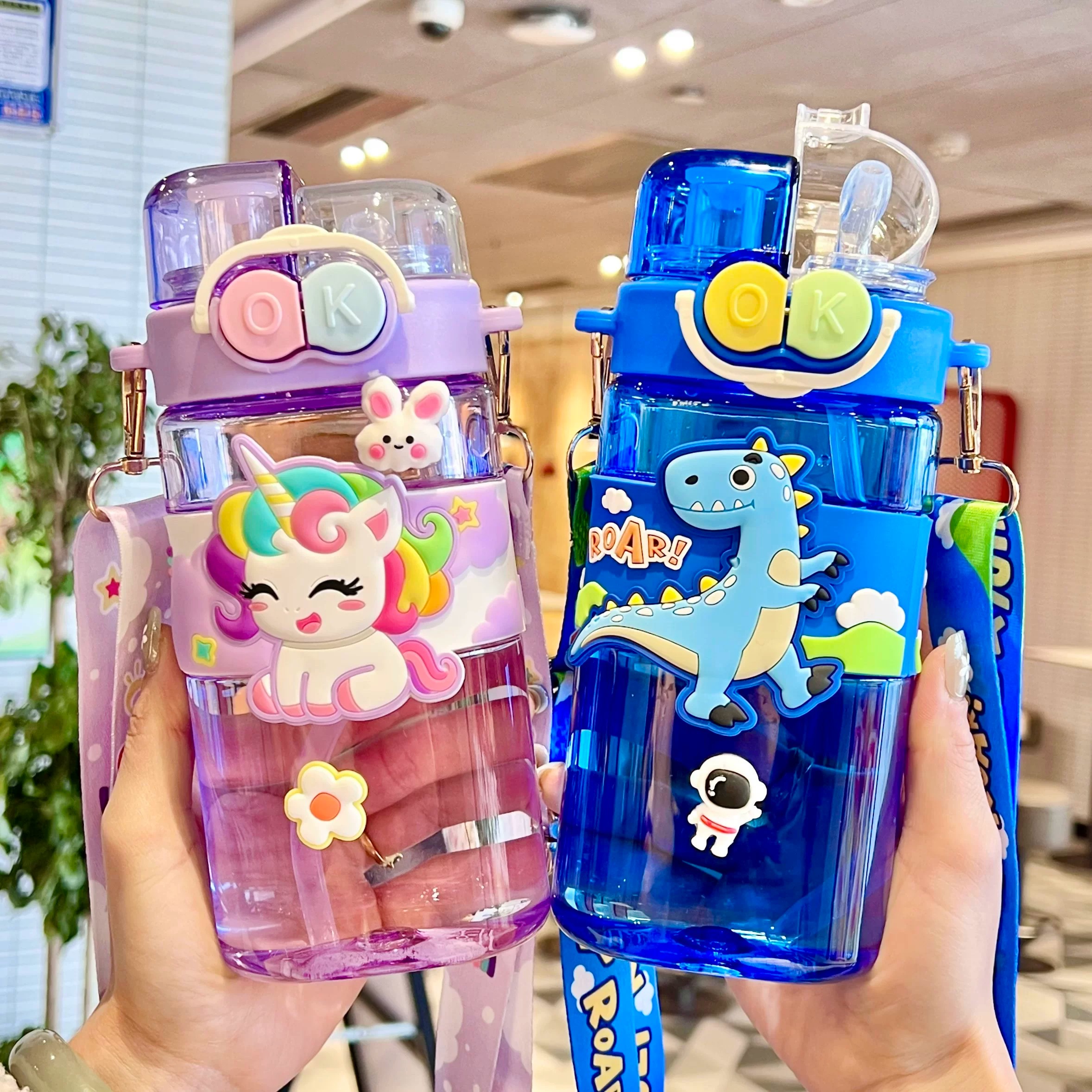 儿童双饮水杯可爱女童杯子吸管杯吸管杯