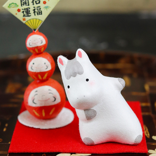 日本进口2026马年龙虎作西针织布艺和纸开运招福达摩马生肖摆件