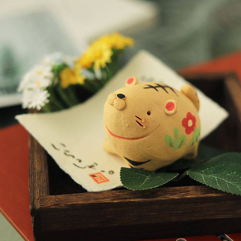 作舍窑陶土招福日式摆件手捏礼物