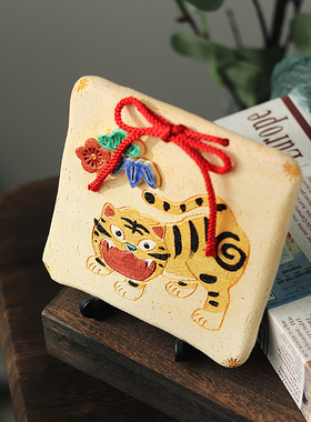 作舍窑陶土招福日式摆件手捏礼物