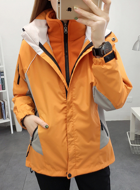 冲锋衣女三合一可拆卸两件套加绒厚冬外套户外幼儿园服定制印logo