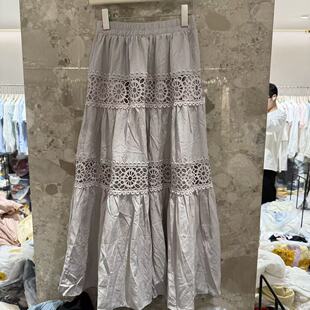 欧洲站2026新款 松紧腰镂空钩花拼接洋气显瘦半身裙女0115 欧货时尚