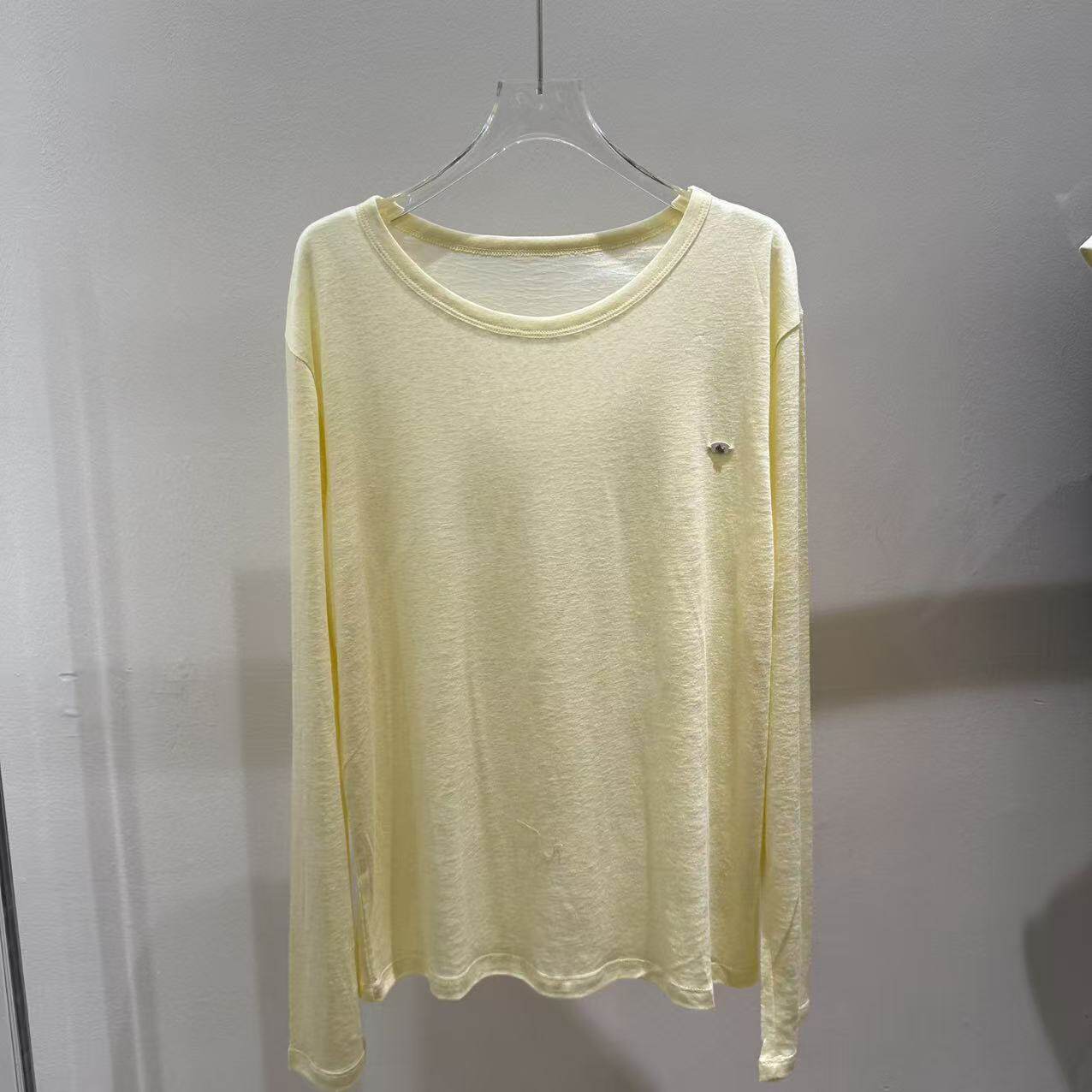 欧洲站2026新款欧货圆领一粒扣轻薄水溶面膜简约百搭长袖T恤7112