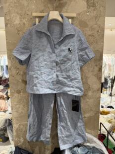 欧洲站2026新款极简老钱风亚麻短袖衬衫+松弛感阔腿裤套装686018