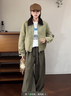 欧洲站2025冬新时尚翻领拉链纯色小个子欧货洋气羊毛外套35519