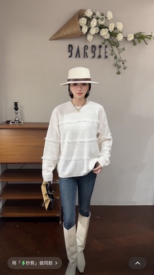 欧洲站2025冬新时尚圆领百搭流苏毛边设计感羊毛针织衫毛衣25148