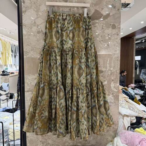 欧洲站2026夏季新款欧货度假风松复古印花拼接洋气大摆长裙5626