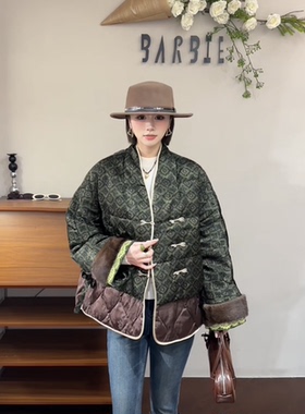 欧洲站2025冬新款时尚立领盘扣拼水貂毛国风羽绒服外套女潮26186