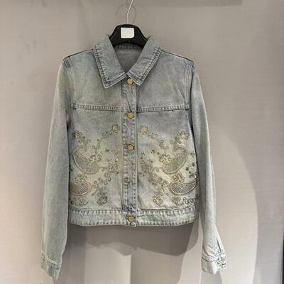 欧洲站2026春季新款翻领重工亮片刺绣洋气减龄牛仔外套女潮26320