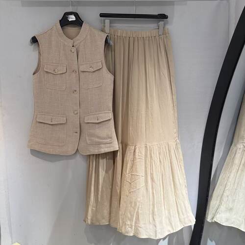 欧洲站2026夏新款欧货极简老钱风风显瘦马甲+A字半身裙套装A26-07