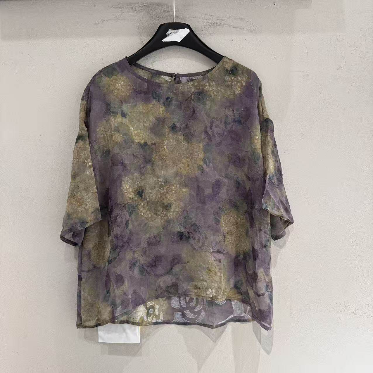 欧洲站2026夏新款欧货高端繁花圆领前段后长宽松短袖上衣女X902