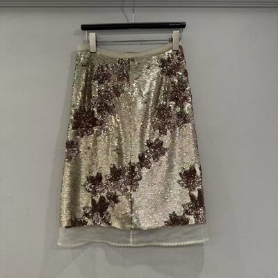 欧洲站2026春新款时尚松紧腰桑蚕丝重工亮片网纱包臀半身裙6603