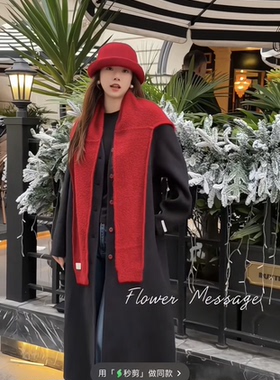 欧洲站2025冬新时尚圆领搭配围巾双面羊绒大衣女中长外套25879