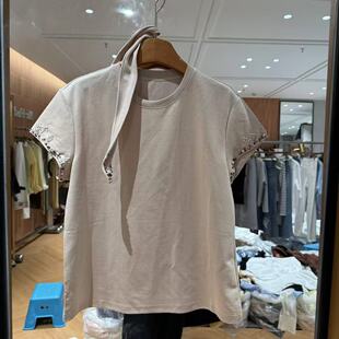 T恤女26326 口钉珠珠宽松减龄系脖百搭短袖 欧洲站2026春新款 圆领袖
