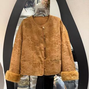 欧洲站2025冬新复古圆领人丝提花显瘦百搭新中式精致蚕丝服3109