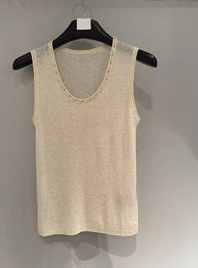 欧洲站2026春新款欧货简约U型领钉珠透气无袖针织背心上衣女89266