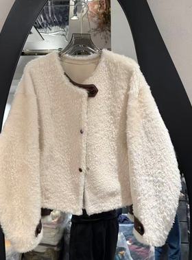 欧洲站2025冬新款韩系圆领撞色绵羊皮拼接百搭皮毛一体外套B1032