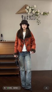 欧洲站2025冬新款 翻领拼水貂毛提花洋气大气羽绒服外套女2557 时尚